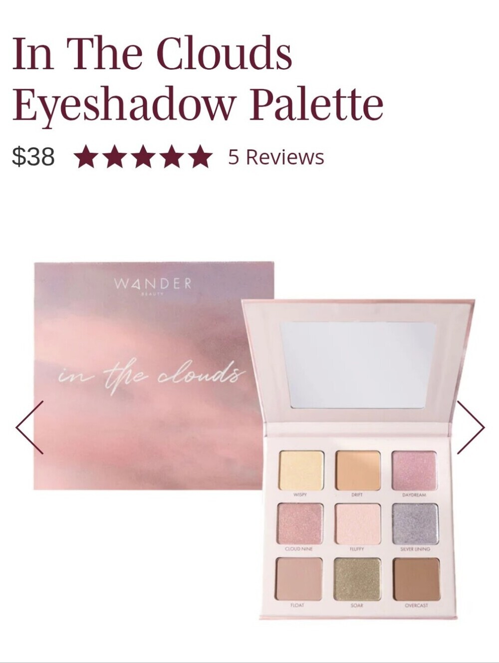 Wander Beauty In The Clouds 9 Pan Eyeshadow Palette NEW MSRP $38
